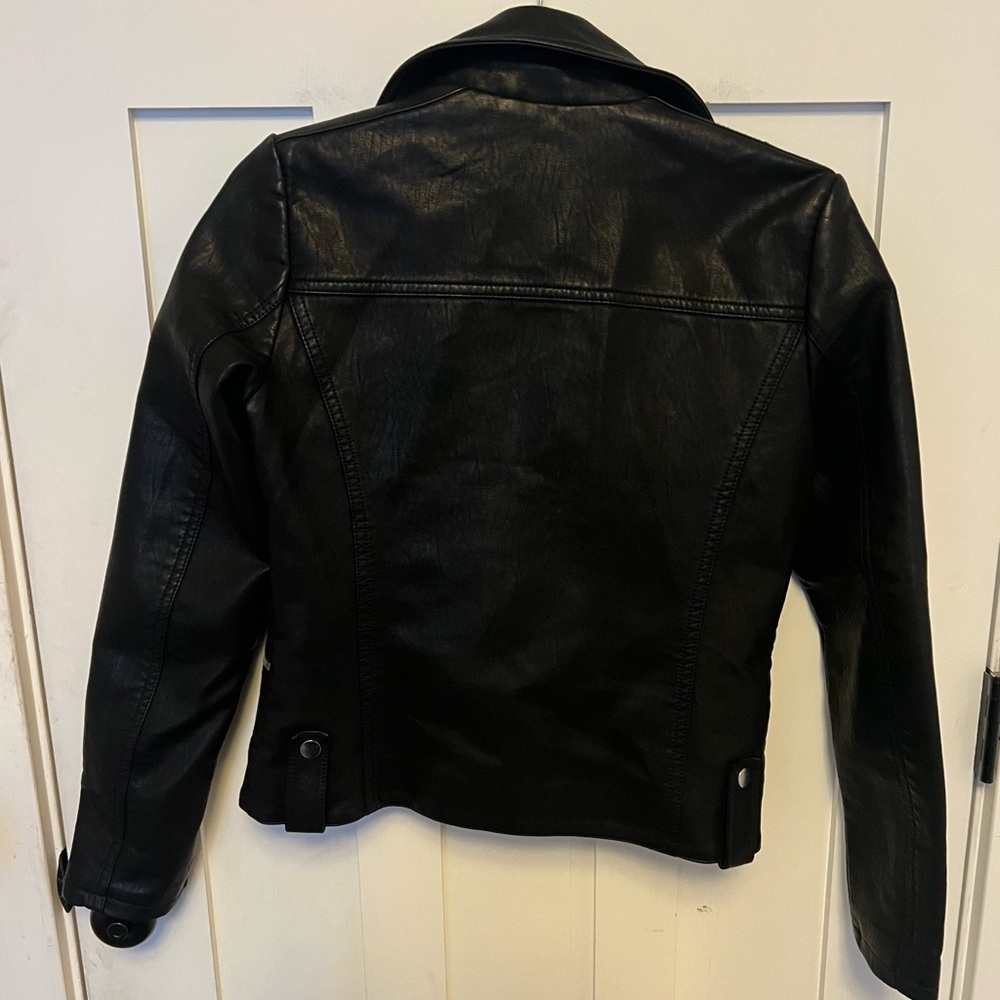 Topshop BLACK Faux Leather Biker Moto Classic Minimalist Jacket Size 4 - Picture 7 of 13